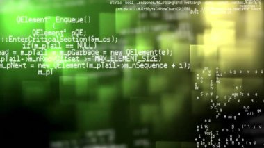 Yeşil arkaplandaki çoklu kare şekillere karşı veri işleme dijital animasyonu. bilgisayar arayüzü teknolojisi kavramı.