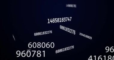 Koyu mavi arka planda değişen beyaz sayıların animasyonu. dijital arayüz küresel bağlantı ve dijital olarak oluşturulan iletişim konsepti.