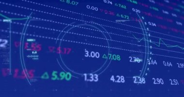 Mavi arka planda, hisse senedi döviz verilerinin işlendiği Coperid 19 hücresinin animasyonu. küresel koronavirüs covid 19 salgın finans dijital arayüz kavramı dijital olarak oluşturulmuş görüntü.