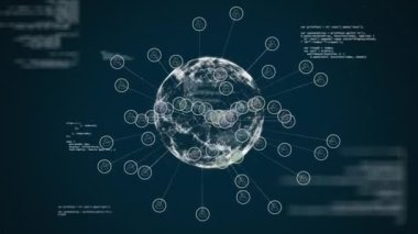 Mavi arkaplanda dünya ve veri işleme ağı bağlantılarının animasyonu. dijital arayüz küresel teknoloji bağlantı konsepti dijital olarak oluşturulmuş görüntü.