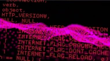 Pembe noktalarla soyut dalga örgüsü üzerinden veri işleme animasyonu. küresel bağlantı teknolojisi hareketi konsepti dijital olarak oluşturulmuş görüntü.