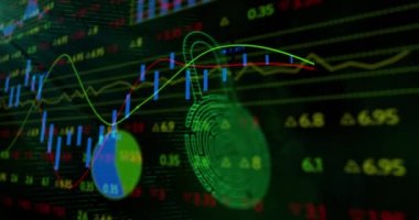 Biyometrik parmak izi üzerinden borsa finansal veri işleme hattının çevrimiçi güvenlik kilidi ile animasyonu. küresel finans teknolojisi dijital arayüz konsepti dijital olarak oluşturulmuş görüntü.