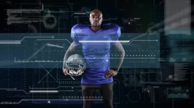 Amerikan futbolcusunun portresi üzerinde dijital veri işleme animasyonu. global spor teknolojisi bağlantıları konsepti dijital olarak oluşturulmuş görüntü.
