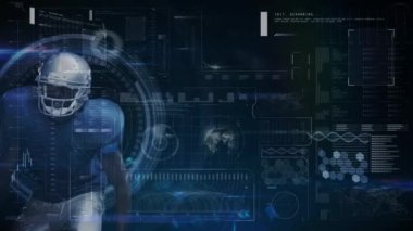 Amerikan futbolcunun topu yakalaması üzerine dijital veri işleme animasyonu. global spor teknolojisi bağlantıları konsepti dijital olarak oluşturulmuş görüntü.