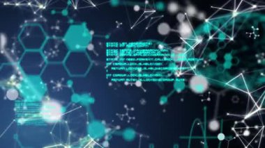 Tıbbi veri işleme, insan beyni, moleküller ve kimyasal bileşik yapıların animasyonu. Küresel bilim teknolojisi kavramı dijital olarak oluşturulmuş görüntü.
