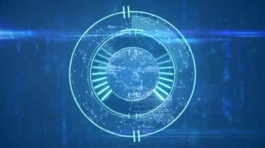 Mavi arkaplan üzerinde tarama ve veri işleme animasyonu. küresel ağ teknolojisi konsepti dijital olarak oluşturulmuş görüntü.