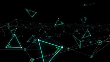 Parlayan üçgenler ve işaretleyicilerle bağlantı ağının animasyonu. global teknoloji bağlantısı dijital arayüz konsepti dijital olarak oluşturulmuş görüntü.