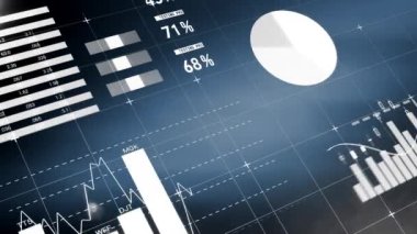 Mavi arka planda finansal ve istatistiksel veri işlemesinin dijital animasyonu. küresel finans ve iş konsepti