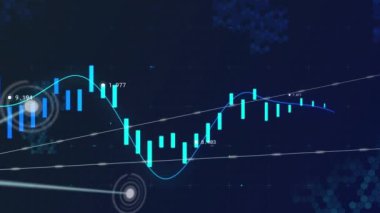 Bağlantı ağı üzerinden finansal veri işleme hattının animasyonu. küresel finans teknolojisi dijital arayüz konsepti dijital olarak oluşturulmuş görüntü.