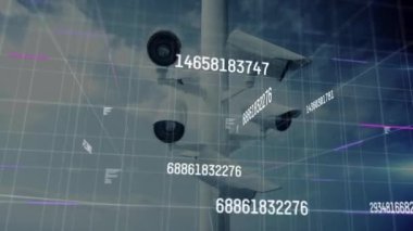 Kapalı devre kameralar üzerinden numaraların değişmesi ve veri işleme animasyonları. dijital arayüz küresel bağlantı konsepti dijital olarak oluşturulmuş görüntü.