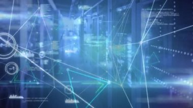 Bilgisayar sunucuları üzerinden veri işleme ve bağlantı ağının animasyonu. dijital arayüz ve küresel teknoloji bağlantı konsepti dijital olarak oluşturulmuş görüntü.