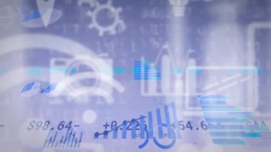 Dijital arayüz simgeleri üzerinde finansal veri işleme ile çizgi animasyonu. küresel finans teknolojisi dijital arayüz konsepti dijital olarak oluşturulmuş görüntü.