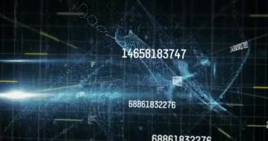 Çevrimiçi güvenlik asma kilidi ve ızgara ile veri işlemlerini değiştiren numaraların animasyonu. global teknoloji bağlantısı dijital arayüz konsepti dijital olarak oluşturulmuş görüntü.