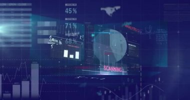 Mavi arka planda finansal veri işleme üzerinde yüzen matematiksel denklemlerin dijital animasyonu. küresel finans ve iş teknolojisi kavramı
