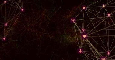 Birden fazla simge ile bağlantı ağı kürelerinin animasyonu. global teknoloji bağlantısı dijital arayüz konsepti dijital olarak oluşturulmuş görüntü.