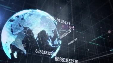 Siyah arkaplanda dönen ışık yollarına karşı sayıların dijital animasyonu. bilgisayar arayüzü ve ağ teknolojisi kavramı.