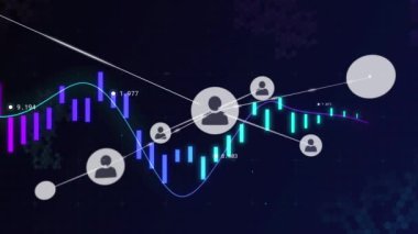 İnsan simgeleriyle bağlantı ağı üzerinden finansal veri işleme ile çizgi animasyonu. küresel finans teknolojisi dijital arayüz konsepti dijital olarak oluşturulmuş görüntü.