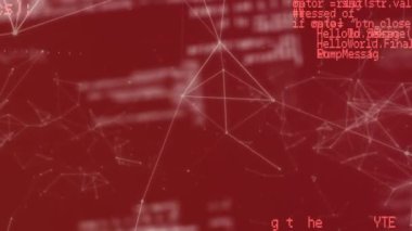 Kırmızı arkaplanda veri işleme üzerinden bağlantı ağının animasyonu. dijital arayüz küresel bağlantı konsepti dijital olarak oluşturulmuş görüntü.