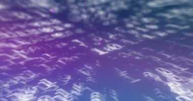 Mavi ve mor gradyan arkaplana karşı ikili kodlama veri işlemesinin dijital animasyonu. okul ve eğitim kavramı