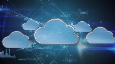 İnsan simgeleri ve veri işleme ağları üzerinden dijital mavi bulutların animasyonu. dijital arayüz küresel bağlantı ve dijital olarak oluşturulan iletişim konsepti.