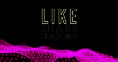 Neon benzeri animasyon, pembe benekli soyut dalga örgüsü üzerinden abone metni. küresel bağlantı teknolojisi hareketi konsepti dijital olarak oluşturulmuş görüntü.