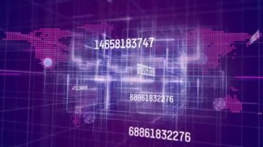 Dünya haritası ve şebekesine karşı veri işleme sistemini değiştiren numaraların animasyonu. global teknoloji bağlantısı dijital arayüz konsepti dijital olarak oluşturulmuş görüntü.