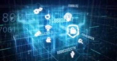 Sayıların dijital simgeler ve parlayan çizgiler üzerinde veri işlemesini değiştirmesi. global teknoloji bağlantısı dijital arayüz konsepti dijital olarak oluşturulmuş görüntü.