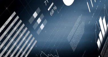 Mavi arka planda finansal ve istatistiksel veri işlemesinin dijital animasyonu. küresel finans ve iş konsepti