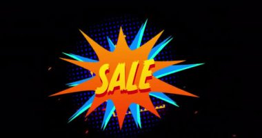 Siyah arka planda hareket eden turuncu altıgenli çizgi roman flaşı üzerine sarı olarak yazılmış. Vintage renk ve hareket konsepti dijital olarak oluşturuldu.