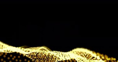 Siyah arkaplandaki sarı noktalarla soyut dalga örgüsünün animasyonu. küresel bağlantı teknolojisi hareketi konsepti dijital olarak oluşturulmuş görüntü.