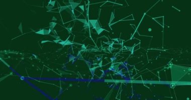 Yeşil arkaplanda yüzen bağlantı ağının animasyonu. dijital arayüz küresel teknoloji bağlantı konsepti dijital olarak oluşturulmuş görüntü.