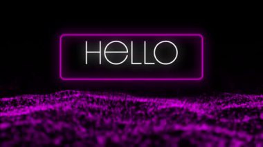 Yüzen ve el sallayan pembe benekli soyut ağ üzerinden merhaba metninin animasyonu. küresel bağlantı teknolojisi soyut ve hareket kavramı dijital olarak oluşturuldu.