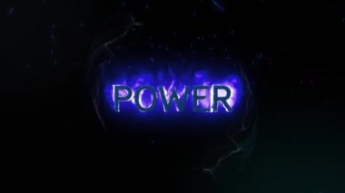 Mavi ışık yollarının patlaması üzerine mavi alevler içinde parlayan güç metninin animasyonu. küresel bağlantı ve iletişim rengi ve hareket konsepti dijital olarak oluşturuldu.