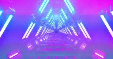 Fütürist neon ışıklı geçitte hareket eden renkli eşmerkezli daireler. Vintage renk ve hareket konsepti dijital olarak oluşturuldu.