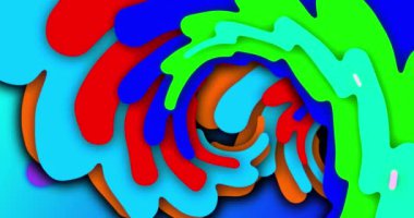 Satış mavi ile yazılmış ve mavi arka planda renkli şekiller var. Vintage perakende, renk ve hareket konsepti dijital olarak oluşturuldu.