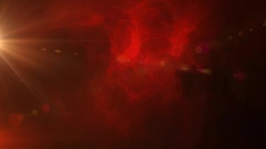 Kırmızı zemin üzerinde parlayan duman etkisine karşı hareket eden parlak ışık noktasının dijital animasyonu. Soyut doku ve efektli arkaplan