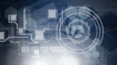 Bilgisayarlara karşı tıbbi veri işleme, tarama ve kimyasal bileşik yapıların animasyonu. Küresel bilim teknolojisi kavramı dijital olarak oluşturulmuş görüntü.