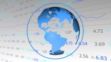 Mavi küreyle borsa finansal veri işleme hattının animasyonu. küresel finans teknolojisi dijital arayüz konsepti dijital olarak oluşturulmuş görüntü.