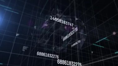 Küre ve simgelerle veri işleme sistemini değiştiren numaraların animasyonu. küresel teknoloji iletişim dijital arayüz konsepti dijital olarak oluşturulmuş görüntü.