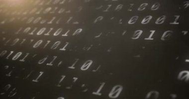 Gri arkaplandaki ışık noktalarıyla ikili kodlama veri işlemesinin dijital animasyonu. okul ve eğitim kavramı