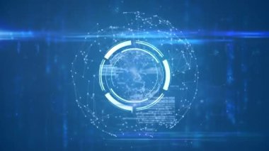 Parlak mavi arka planda dünya ile karşılaştırma yapan veri işleme alanının animasyonu. global teknoloji bağlantısı dijital arayüz konsepti dijital olarak oluşturulmuş görüntü.