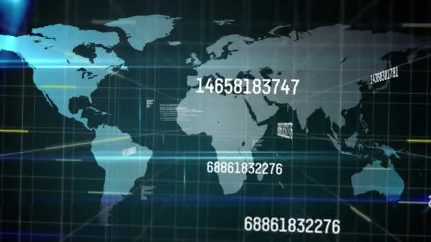 Animace Čísel Měnících Zpracování Dat Mapě Světa Globální Technologie Připojení — Stock video