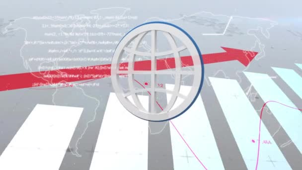 Animación Línea Con Procesamiento Datos Financieros Flecha Roja Ascendente Globo — Vídeo de stock