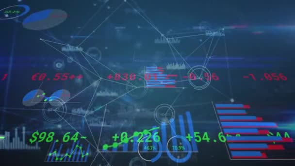 Animazione Della Linea Con Elaborazione Dei Dati Finanziari Rete Connessioni — Video Stock