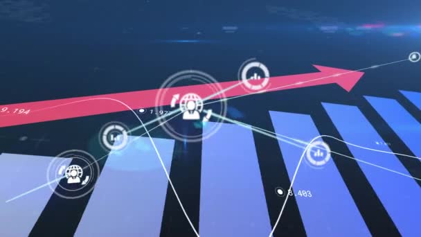 Animación Línea Con Procesamiento Datos Financieros Con Flecha Roja Ascendente — Vídeo de stock