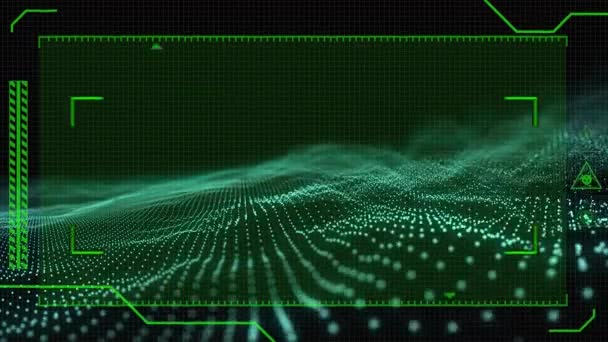 Animation Des Bildschirms Mit Grünen Markierungen Über Abstrakten Grünen Wellennetzen — Stockvideo