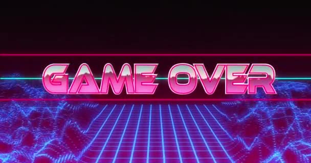 Game Written Pink Metallic Black Background Blue Distorting Grid Vintage — Stock Video