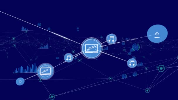 Digitale Animatie Van Het Netwerk Van Verbindingen Pictogrammen Bewegen Tegen — Stockvideo