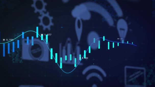 Animación Línea Con Procesamiento Datos Financieros Través Iconos Digitales Línea — Vídeo de stock