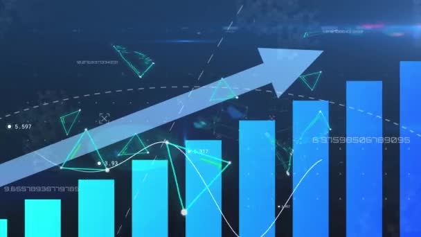 Animación Del Procesamiento Datos Financieros Con Flecha Azul Ascendiendo Sobre — Vídeo de stock